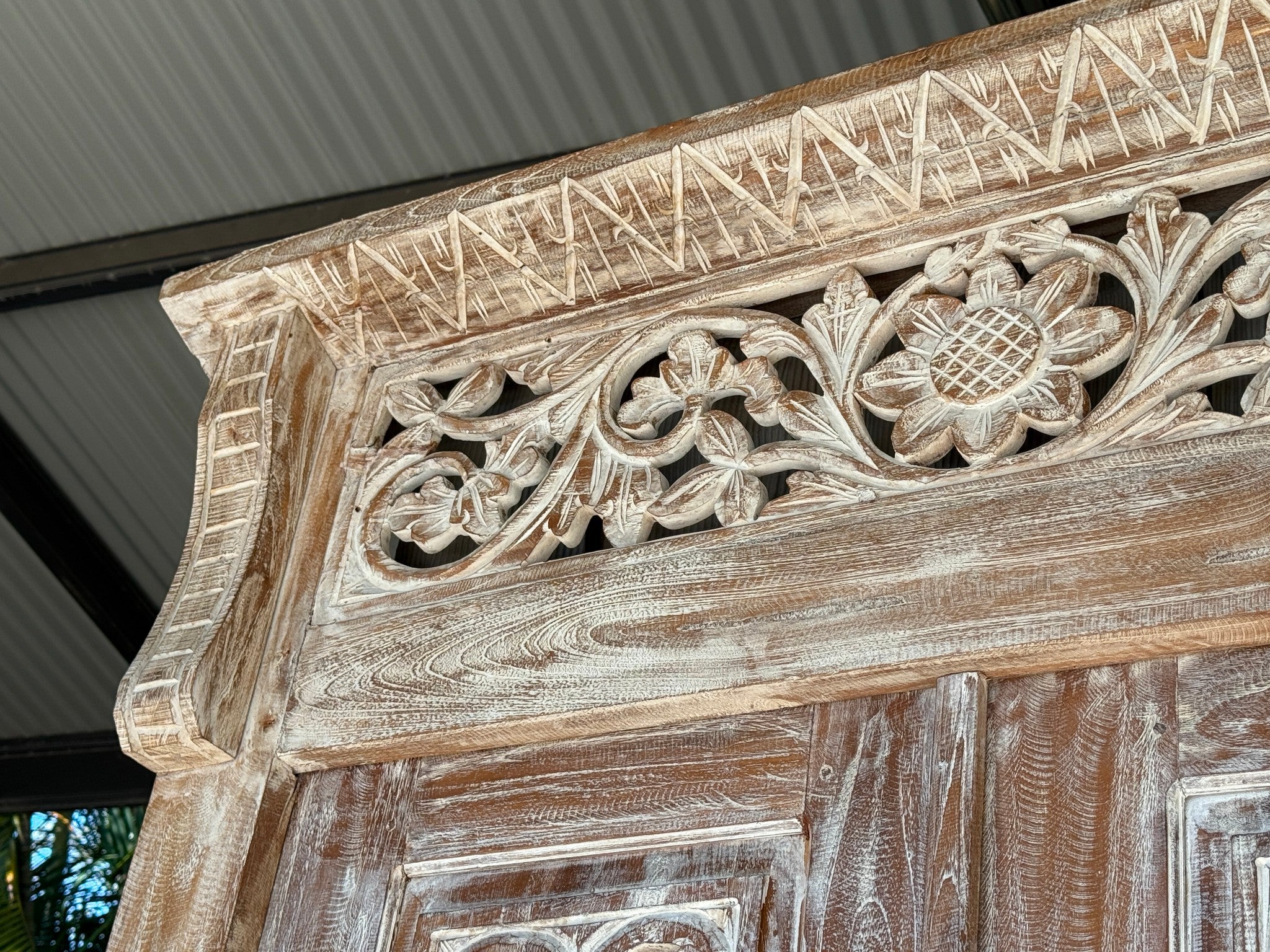 Authentic Balinese Teak Doors in Frame - Hand Carved Recycled Teak Bali Doors