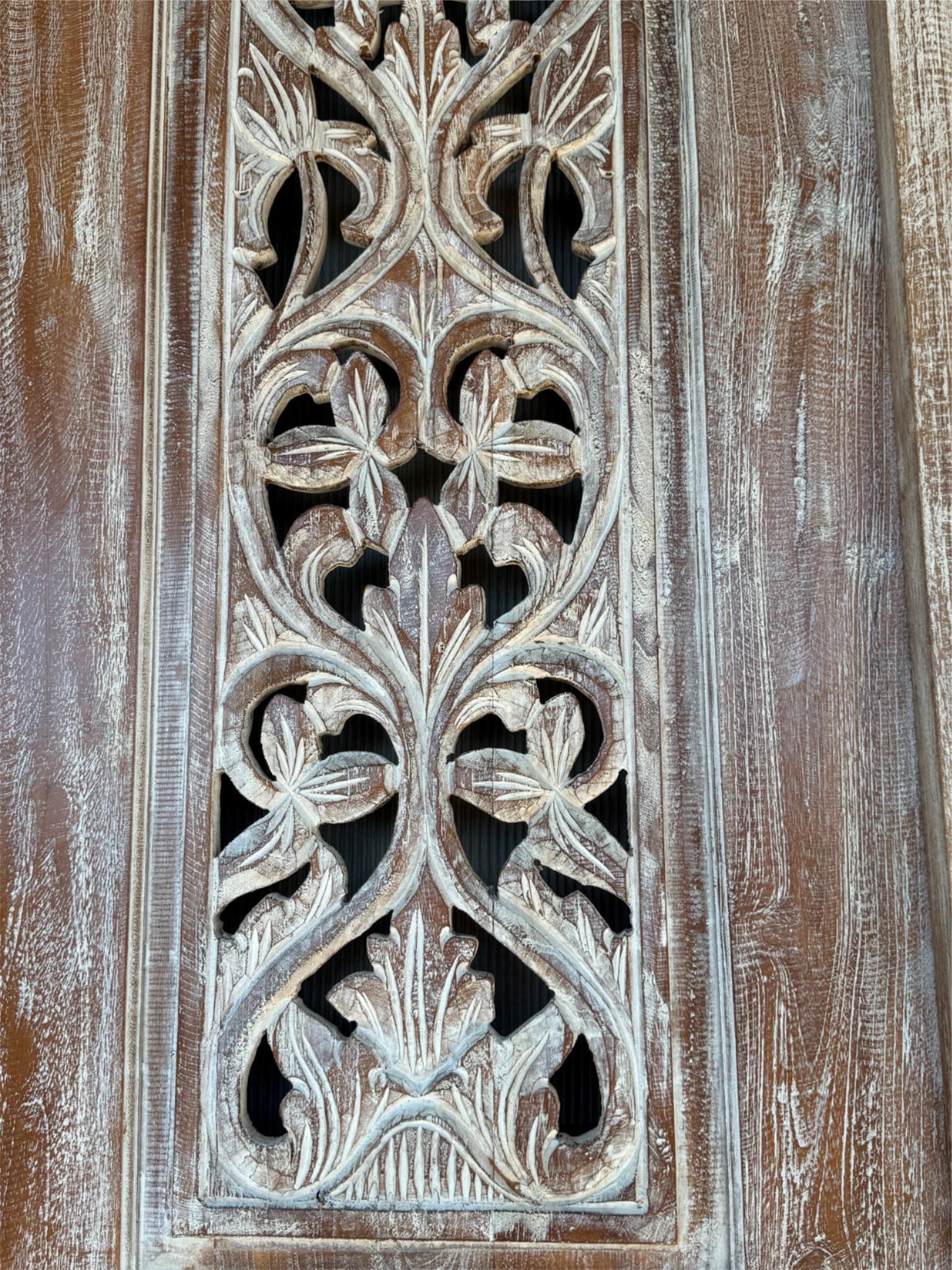 Authentic Balinese Teak Doors in Frame - Hand Carved Recycled Teak Bali Doors