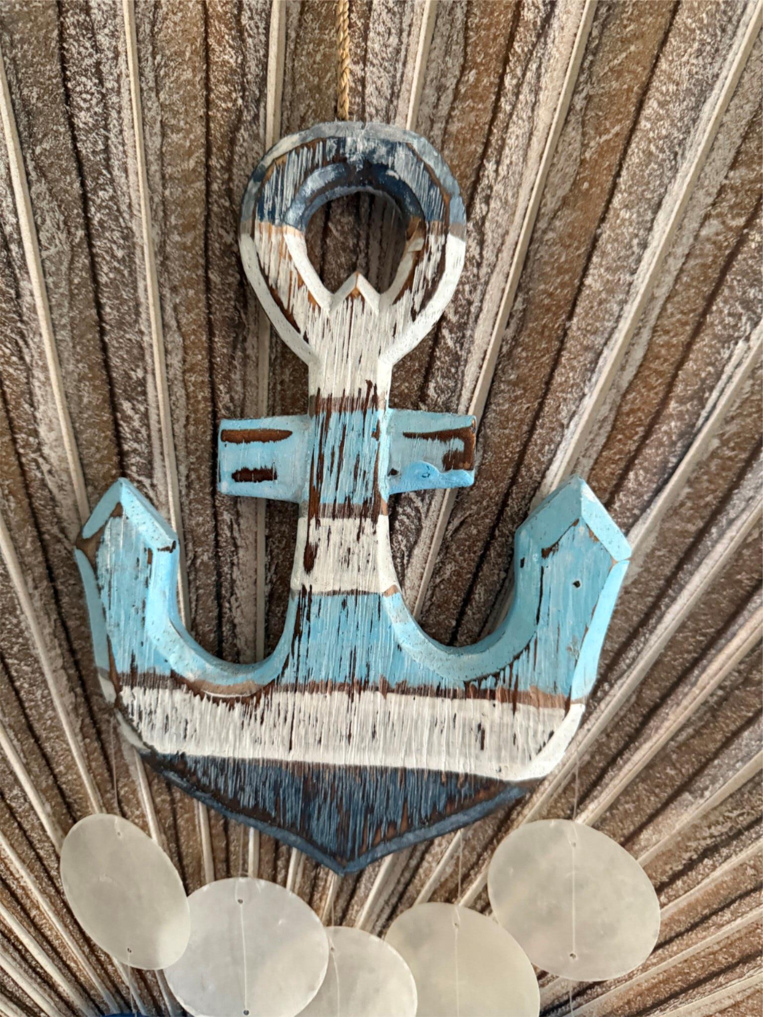NEW Balinese Wooden Wooden Anchor & Capiz Mobile / Windchime - Bali BOHO Mobile