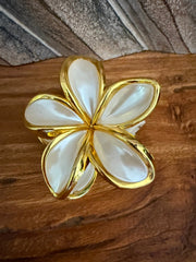 Frangipani Hair Clip - Pearl White/Gold - Frangipani Claw Hair Clip - GREAT GIFT