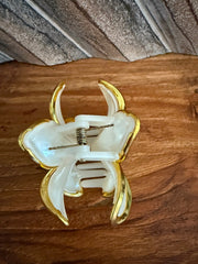 Frangipani Hair Clip - Pearl White/Gold - Frangipani Claw Hair Clip - GREAT GIFT