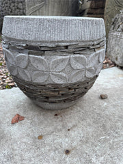 Balinese Hand Inlaid Slate Pot w/Frangipani Carving - Bali Feature Pot 30cm