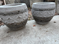 Balinese Hand Inlaid Slate Pot w/Frangipani Carving - Bali Feature Pot 30cm