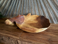 NEW Balinese Hand Carved Suar Wood Whale Bowl - Bali  Carved Whale Bowl 40cm