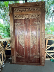 Authentic Balinese Teak Doors in Frame - Hand Carved Recycled Teak Bali Doors