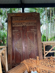 Authentic Balinese Teak Doors in Frame - Hand Carved Recycled Teak Bali Doors