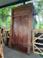 Authentic Balinese Teak Doors in Frame - Hand Carved Recycled Teak Bali Doors