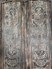 Primitive  Balinese Teak Doors in Frame - Hand Carved Recycled Teak Bali Doors