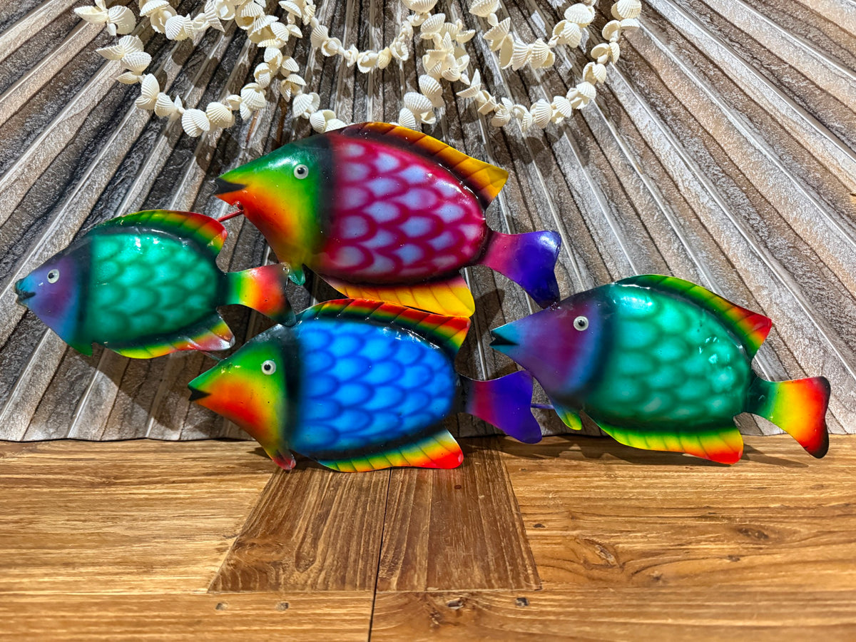 Balinese Hand Crafted Metal 4 Fish Wall Art - Bali 4 Fish Metal Wall Plaque