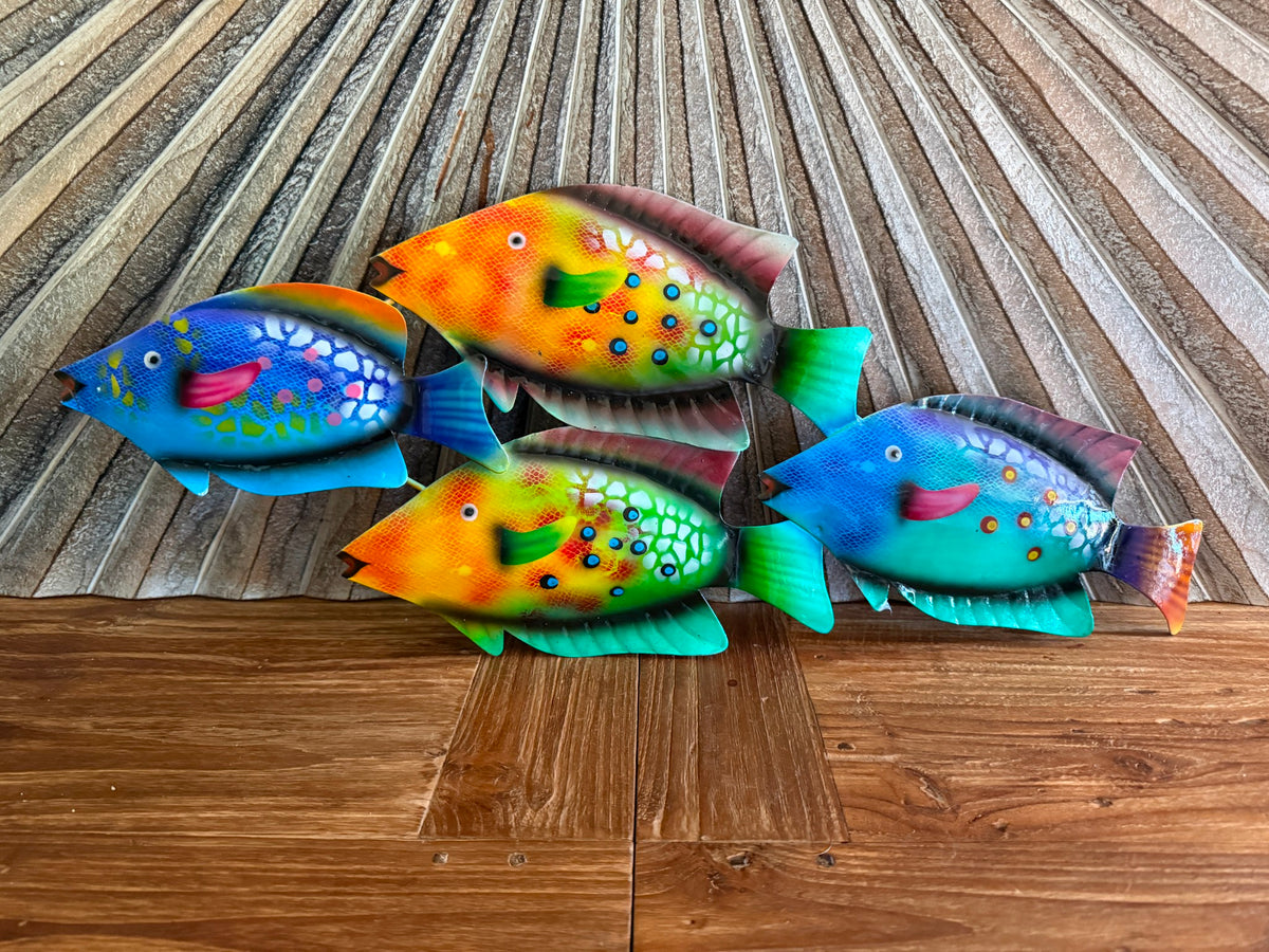 Balinese Hand Crafted Metal 4 Fish Wall Art - Bali 4 Fish Metal Wall Plaque