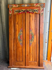 Authentic Balinese Teak Doors in Frame - Hand Carved Recycled Teak Bali Doors