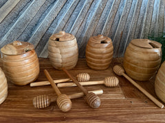 Balinese Hand Crafted Teak Wooden Beehive Honey Pot w/Lid + Dipper Spoon