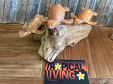 NEW Balinese Hand Carved & Crafted 3 Turtles on Wood Sculpture - Bali Turtle Art