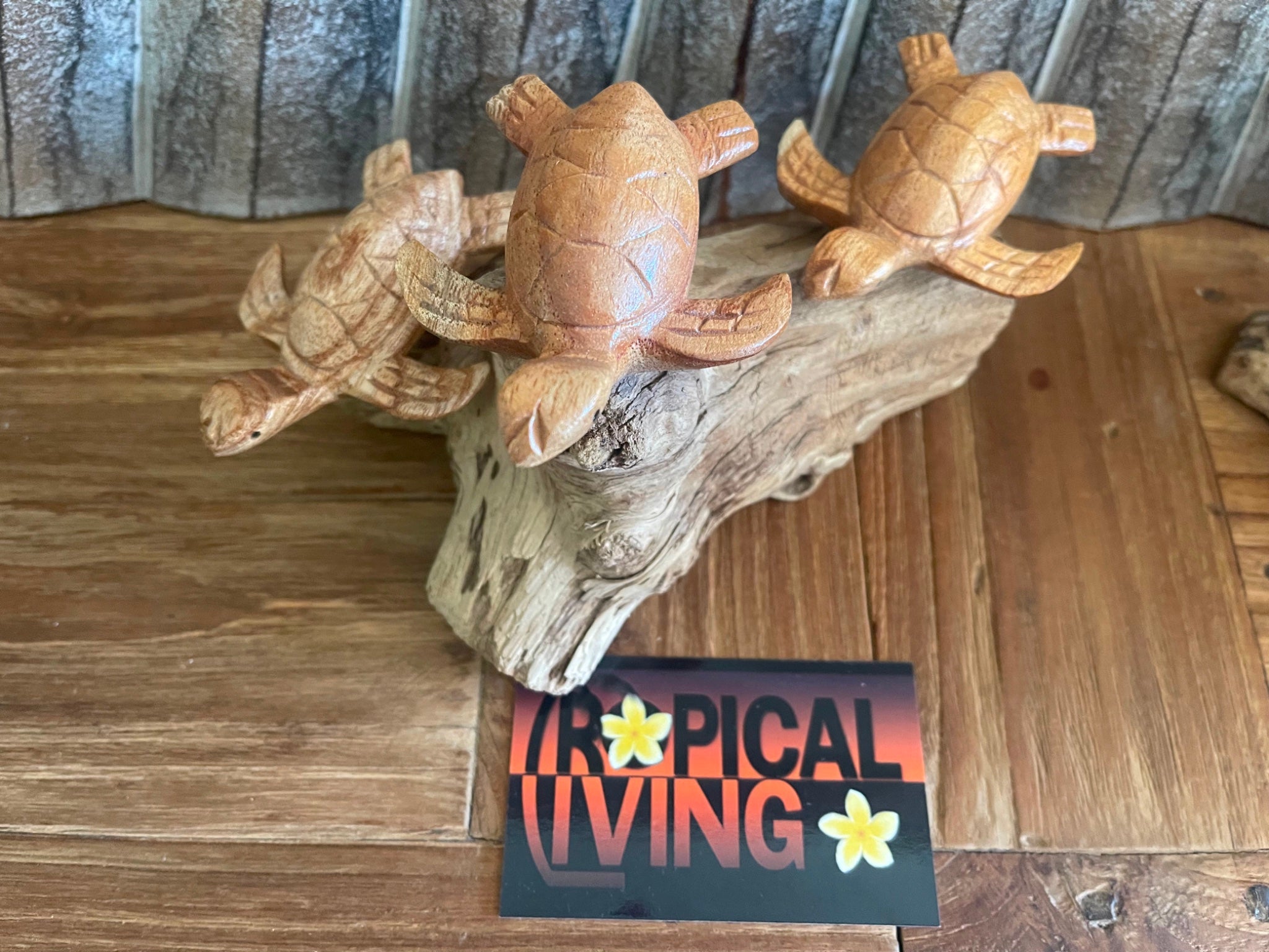 NEW Balinese Hand Carved & Crafted 3 Turtles on Wood Sculpture - Bali Turtle Art