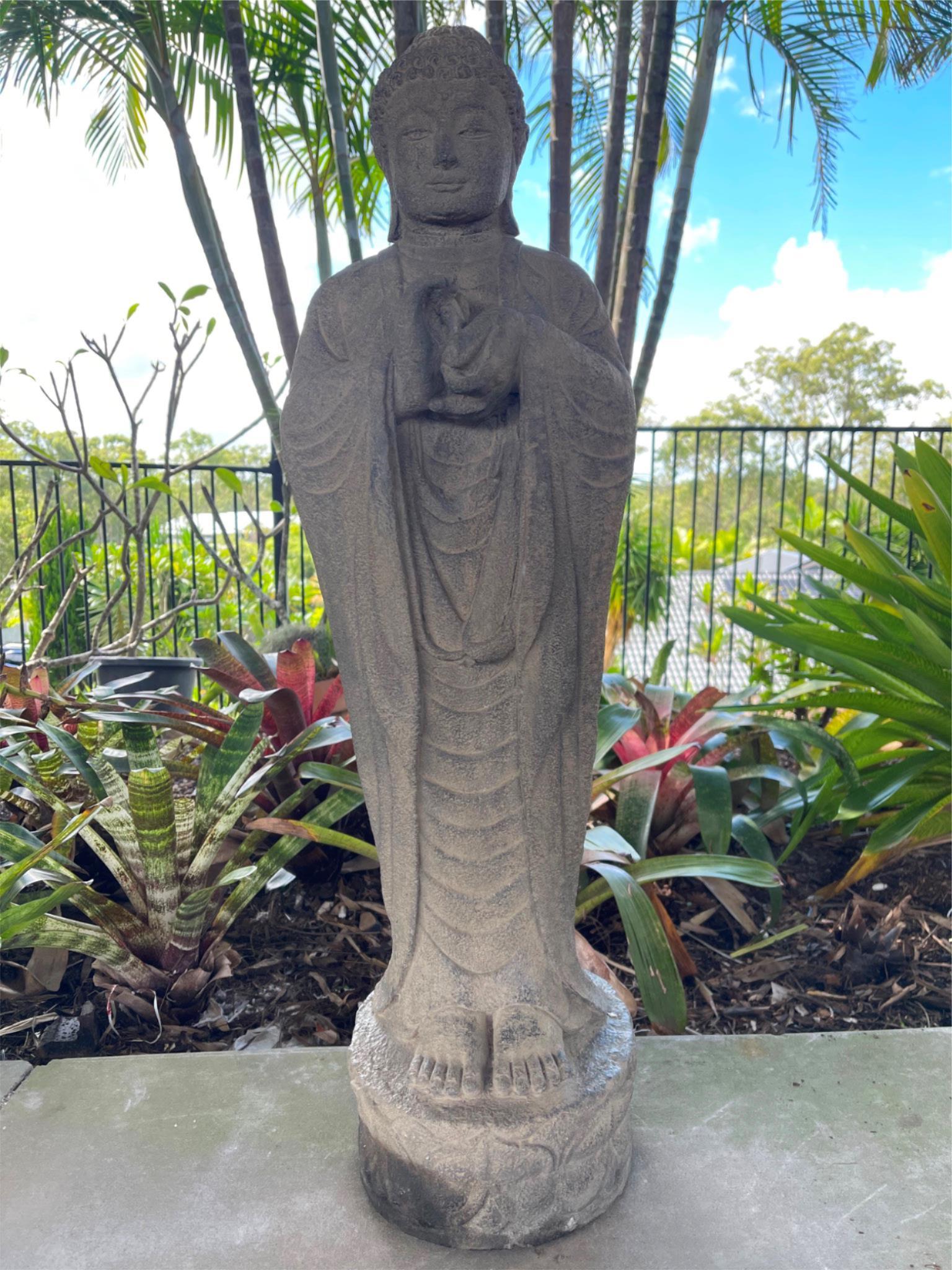 Balinese Cast Concrete Buddha Statue w/Chakra Hands - Bali Buddha Statue 75cm