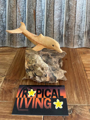 NEW Balinese Hand Carved & Crafted Suar Wood Dolphin Sculpture - Bali Carving