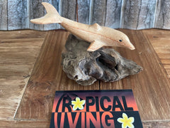 NEW Balinese Hand Carved & Crafted Suar Wood Dolphin Sculpture - Bali Carving