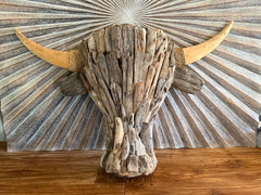 NEW Bali Handmade Driftwood Bull Head Wall Decor 75cm - Bali Driftwood Wall Art