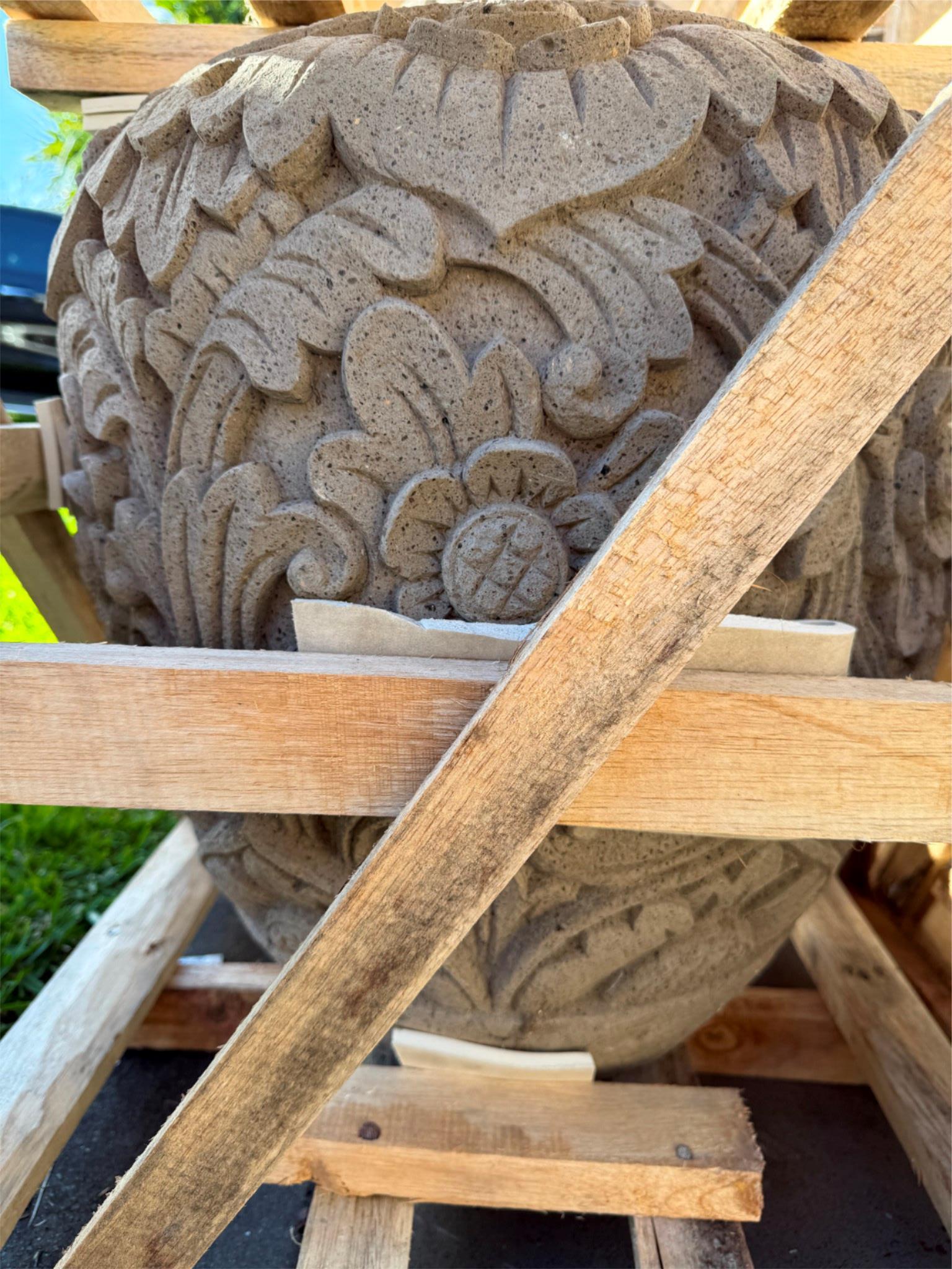 Balinese Master Carved Paras Pot - Unique High Quality Bali FEATURE POT 50x50cm