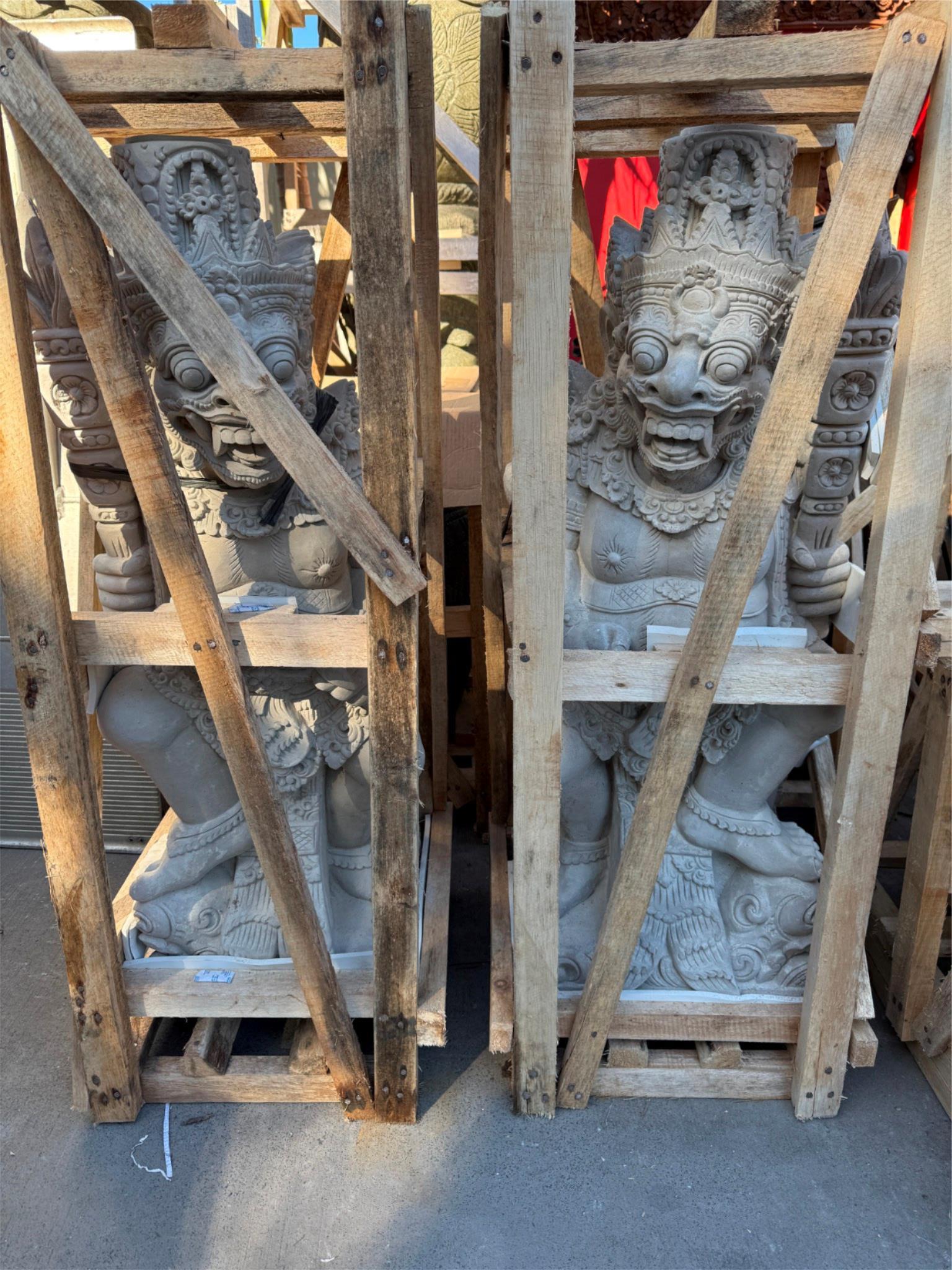 Balinese Set 2 1m Raksasa Cast & Carved Concrete Statues - Bali Entry Statues