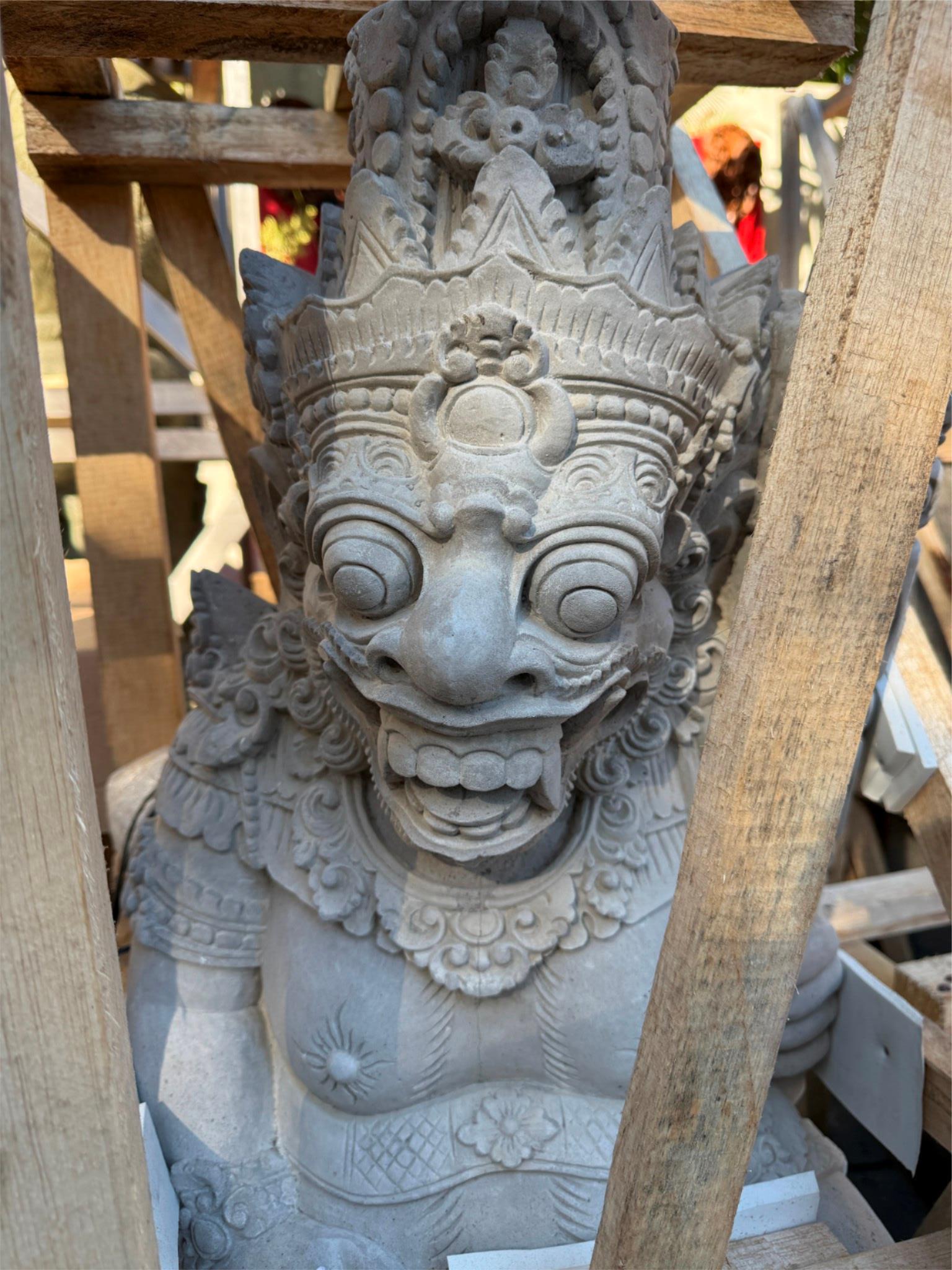 Balinese Set 2 1m Raksasa Cast & Carved Concrete Statues - Bali Entry Statues
