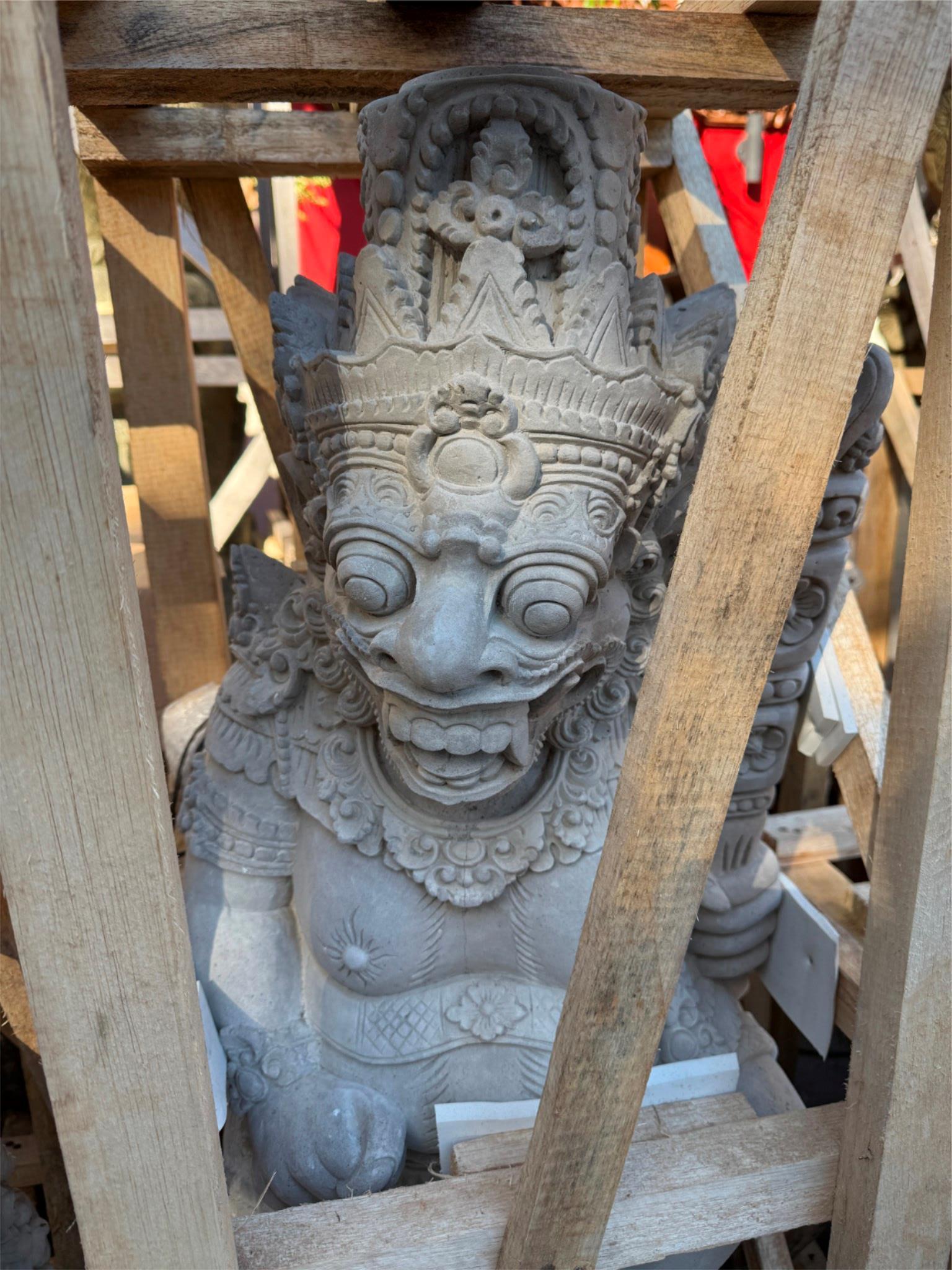Balinese Set 2 1m Raksasa Cast & Carved Concrete Statues - Bali Entry Statues