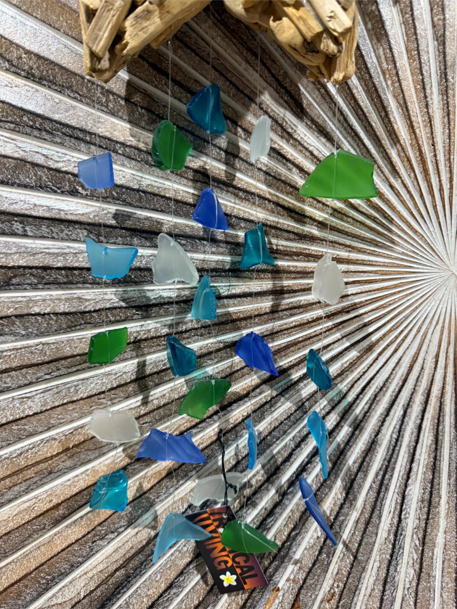Balinese Driftwood Starfish w/Sea Glass Windchime - Bali Sea Glass Chime