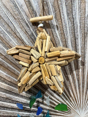 Balinese Driftwood Starfish w/Sea Glass Windchime - Bali Sea Glass Chime