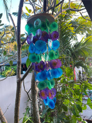 NEW Balinese Capiz Shell w/Wood Disc Top Multi Coloured Windchime / Mobile