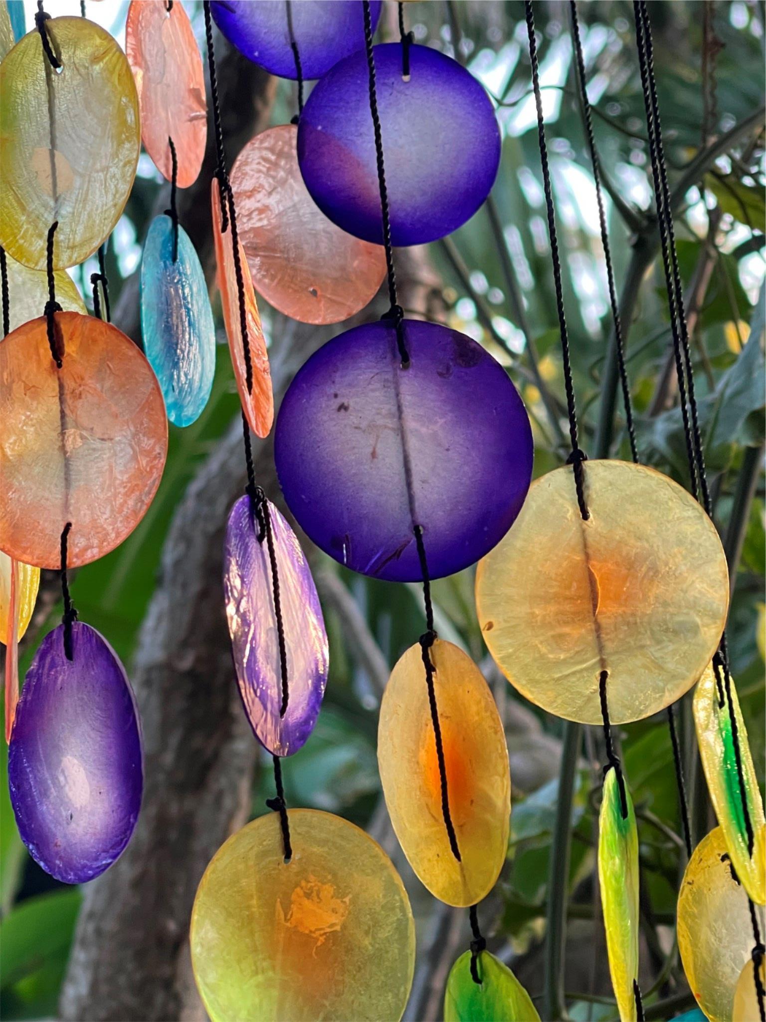 NEW Balinese Capiz Shell w/Wood Disc Top Spiral Windchime / Mobile