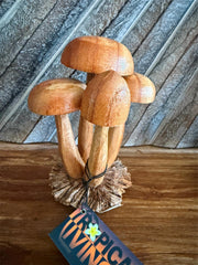 NEW Balinese Hand Carved & Crafted Mushroom on Wood Sculpture - Bali Wood Art