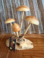 NEW Balinese Hand Carved & Crafted Mushroom on Wood Sculpture - Bali Wood Art