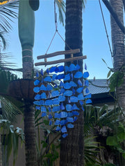 Balinese Sea Glass w/Wood Zen Top Windchime / Mobile - Glass Chime Decor Hanger