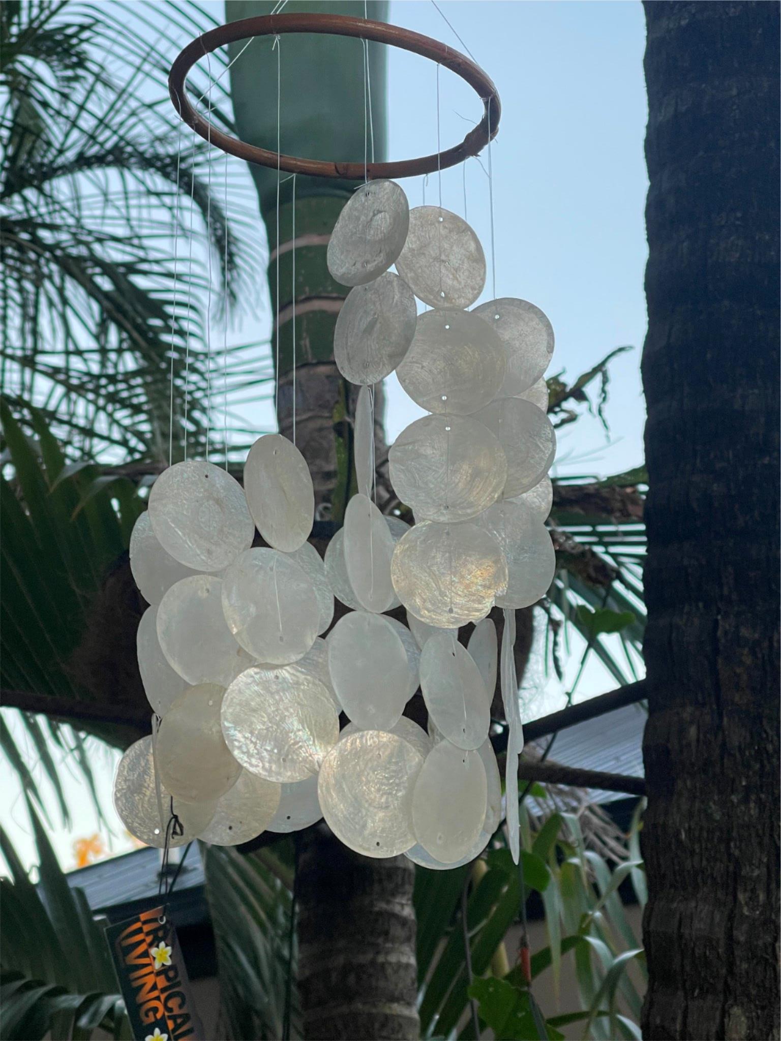 NEW Balinese Capiz Shell Windchime / Mobile w/Bamboo Top - Bali Shell Windchime