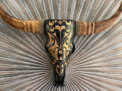 NEW Balinese Hand Carved & Crafted Buffalo Skull with Horn Wall Art