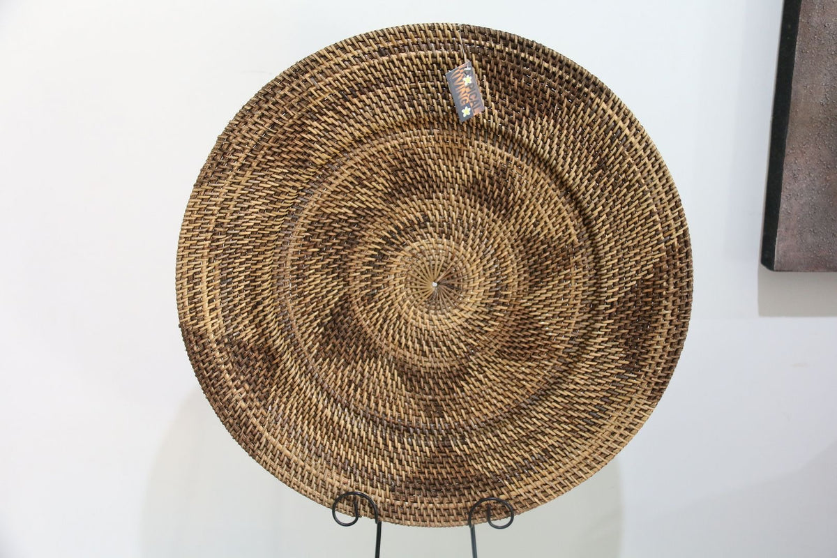 NEW Bali Woven Rattan Platter with Motif - Balinese Woven Rattan Wall Art 60cm