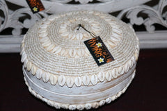 NEW Balinese BOHO Hand Crafted Woven Basket with Lid / Shell & Bead Trim - 3 Siz