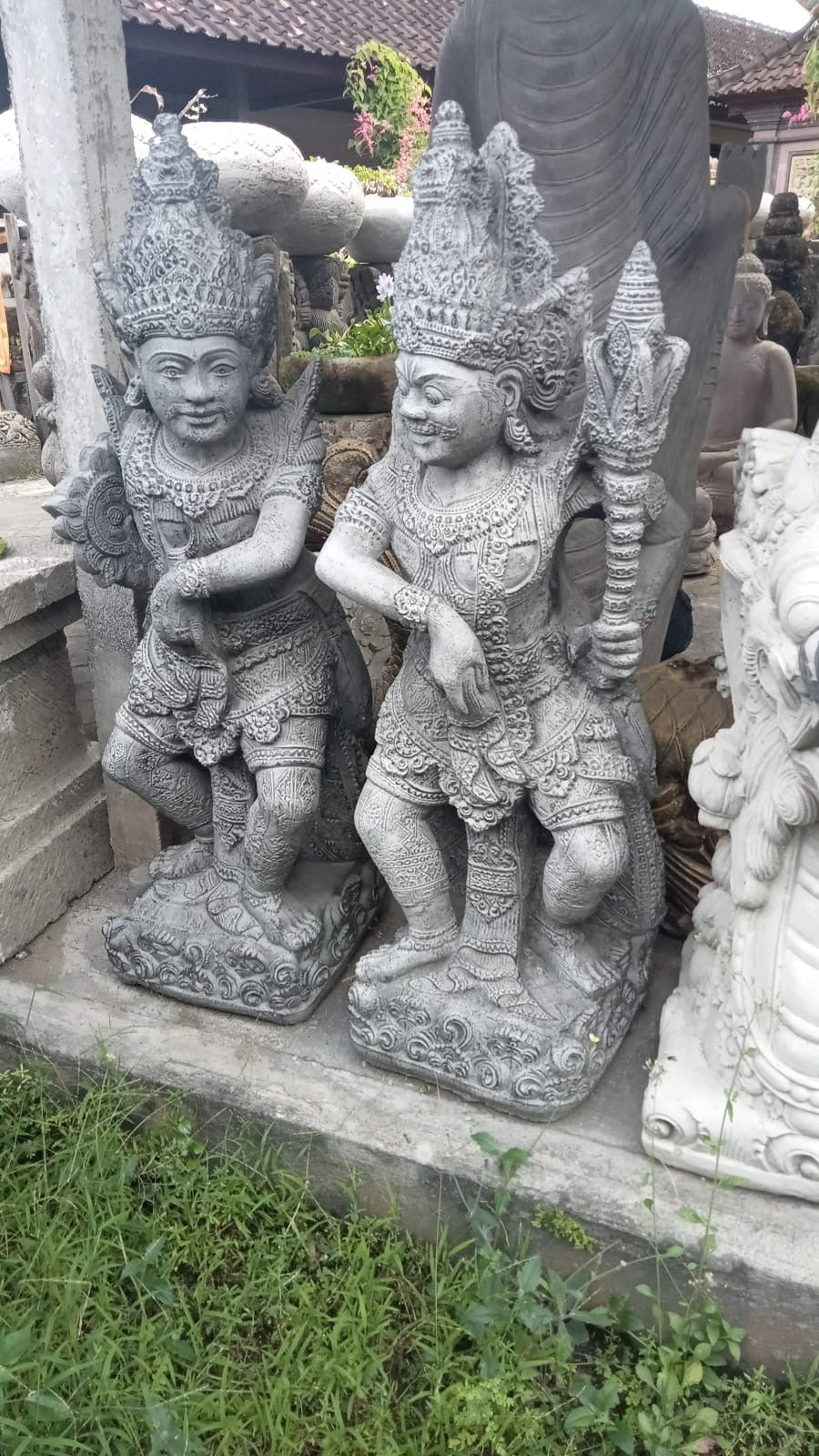 Set 2 Balinese Hand Crafted Concrete Statues - Brahma & Wisnu GREAT Entry Pieces