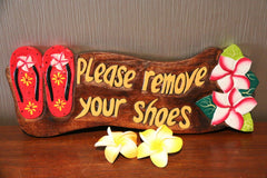 NEW Bali Hand Crafted PLEASE REMOVE SHOES Sign -  Many Colours Available