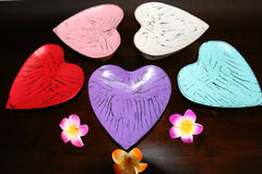 NEW Bali Hand Crafted Wooden Heart Bowl / Dish - MANY COLOURS AVAILABLE