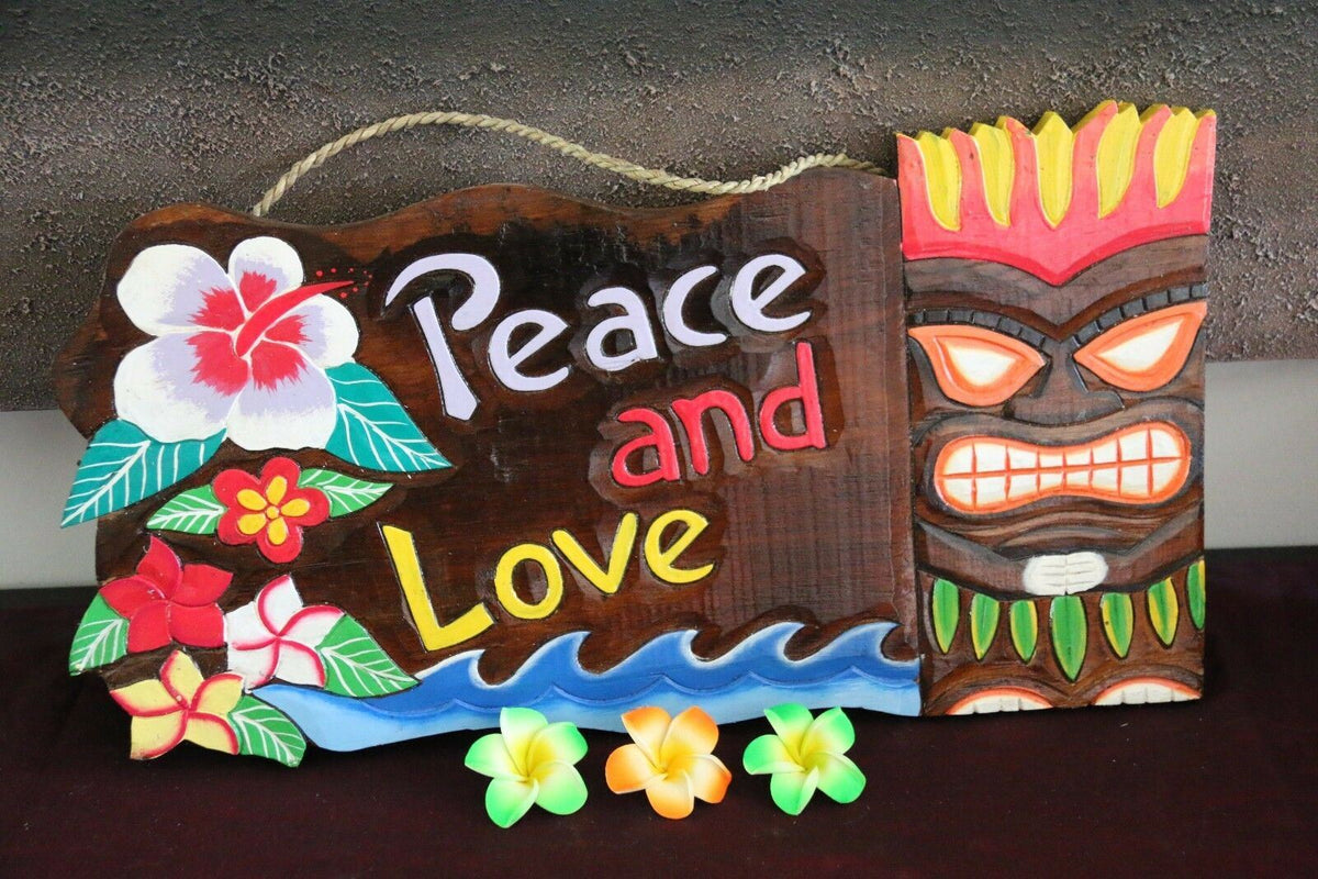 NEW Bali Hand Crafted Tiki Bar LOVE & PEACE Sign - 2 Colours available