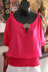 Bali Casual Top with Cut Out Sleeve / Ring Shoulder - 11 COLOURS AVAIL One Size