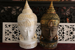 NEW Balinese Hand Carved Free Standing Wooden Buddha Head - Bali Buddha Head