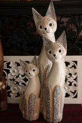 NEW Balinese Hand Carved Set 3 Cats - Wood Carved Bali Animals - Set 3 cats CUTE