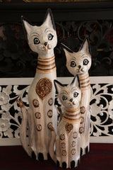 NEW Balinese Hand Carved Set 3 Cats - Wood Carved Bali Animals - Set 3 cats CUTE