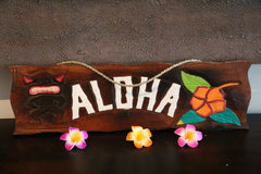 NEW Hand Crafted & Carved Tiki Bar ALOHA Sign - Tropical Island Bali Bar Sign