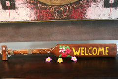 NEW Hand Crafted & Carved Tiki Bar WELCOME Paddle Sign - Tropical Bali Bar Sign