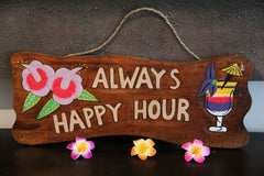 NEW Hand Crafted & Carved Tiki Bar ALWAYS HAPPY HOUR Sign - Bali Bar Sign