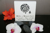 Brand New Balinese Free Standing WOMAN'S HEART Affirmation Plaque