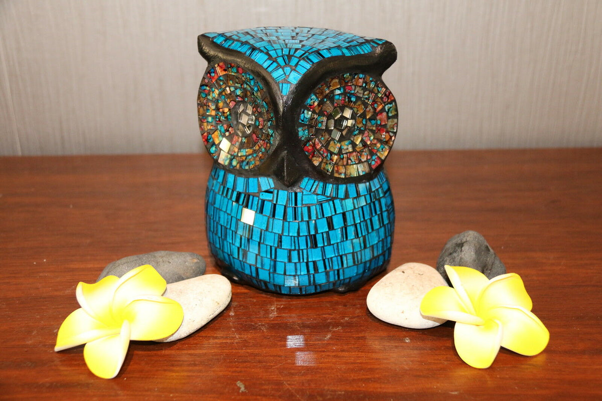 NEW Balinese Hand Crafted Wooden / Mosaic Owl - Many Colours Available FREE POST